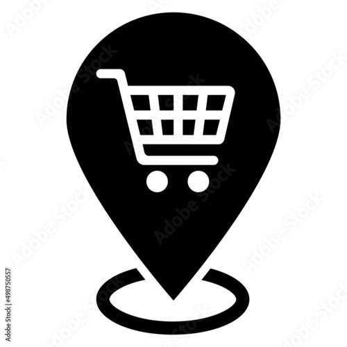 Shopping cart pin icon. shop location logo illustration. Map marker with Shopping cart icon, map pin, GPS location symbol