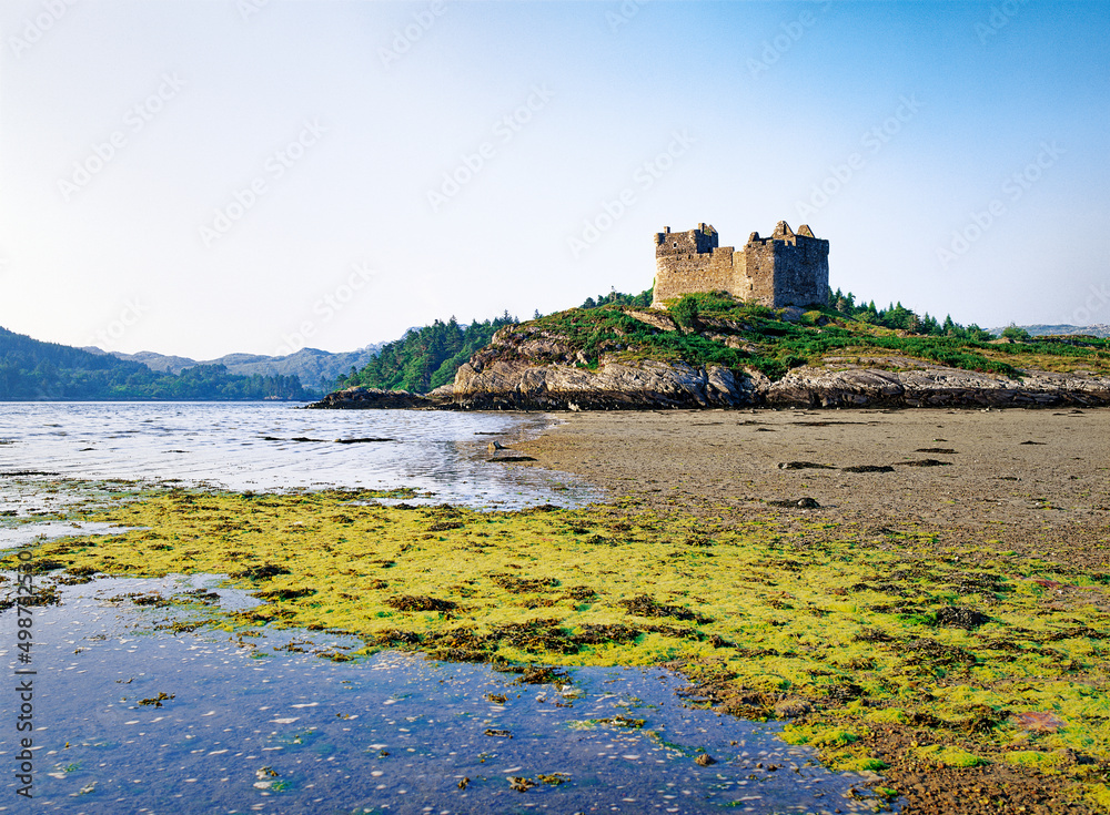 Tioram Castle on Loch Moidart south of Mallaig, Scotland, UK. Seat of the MacDonalds of Clan Ranald. Dates from 13C