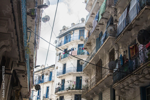 French colonial architecture  houses  windows  balconies. Major part of Algiers city was built by French during 1830-1962 years  Algiers  Algeria
