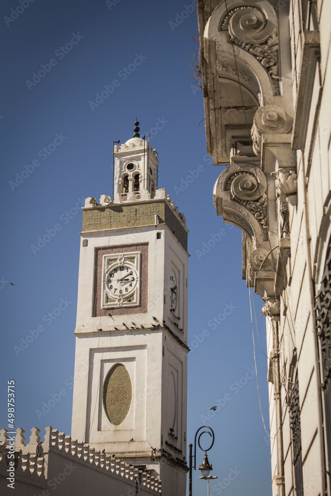 Historical clock tower in old part of Algiers city, Algeria