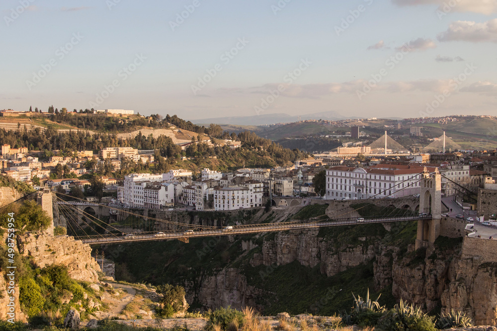 Evening view of Constantine city with bridges and mountains, Constantine, Algeria
