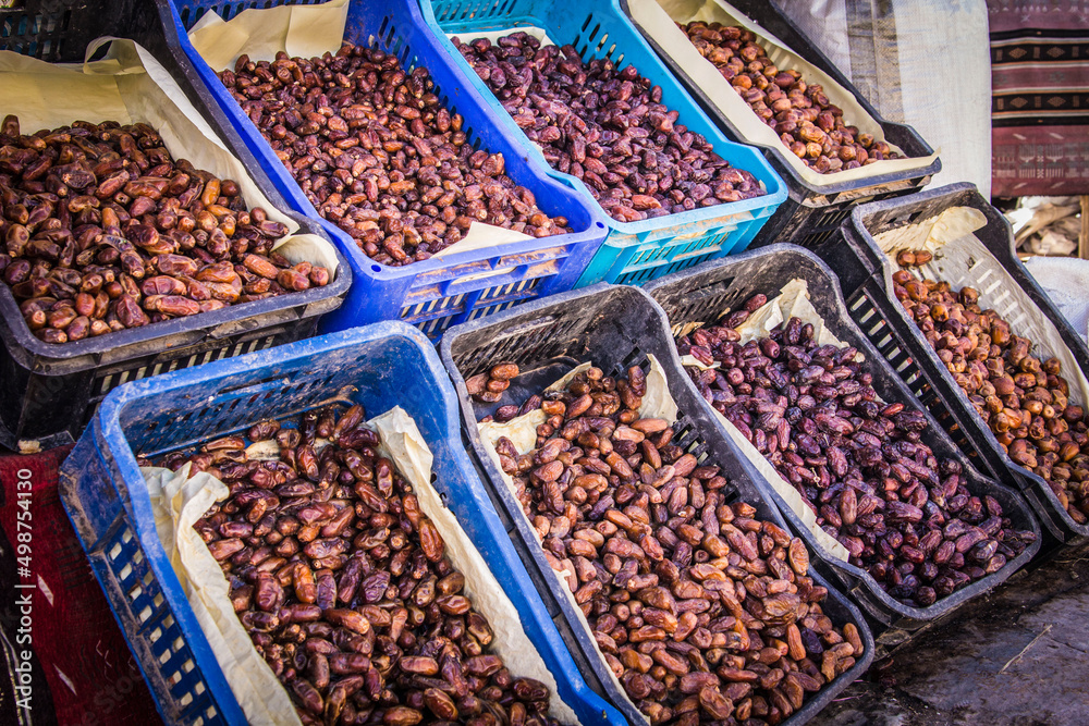 Dates in boxes on the market in Algeria