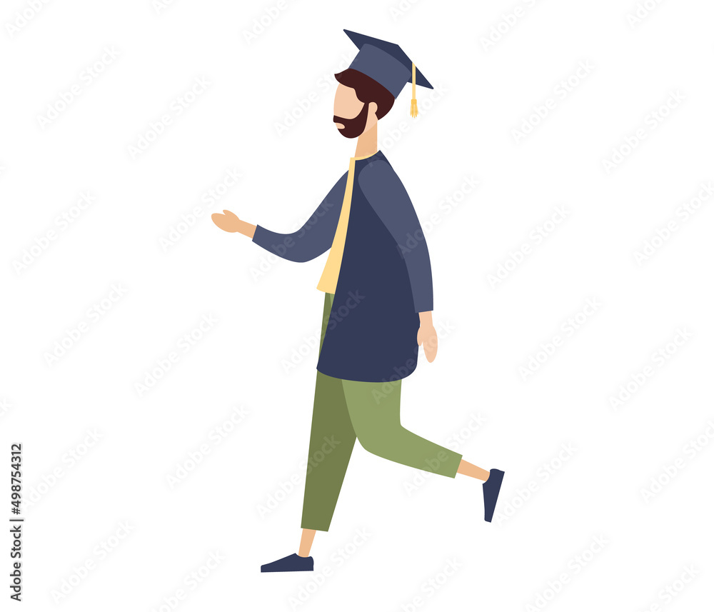 Graduate boy in mantle and graduation cap. Graduated student. Vector flat illustration
