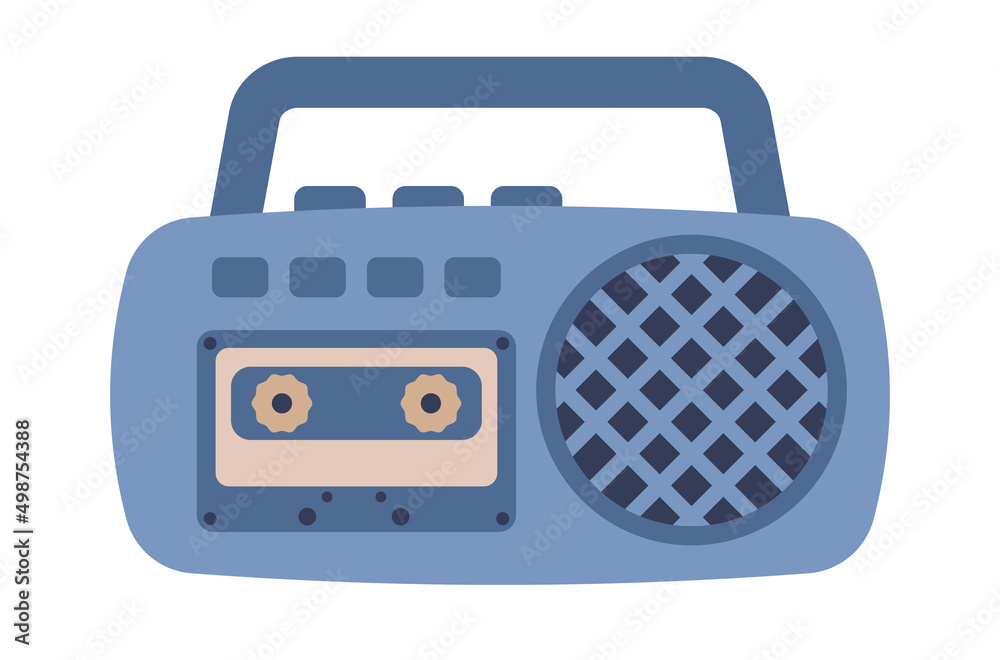Fototapeta premium Retro tape recorder icon. Music and radio player. Vintage media electronics. Vector flat illustration