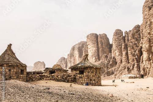 Tuareg tribe settlement in Sahara desert, Hoggar mountains, Djanet, Algeria