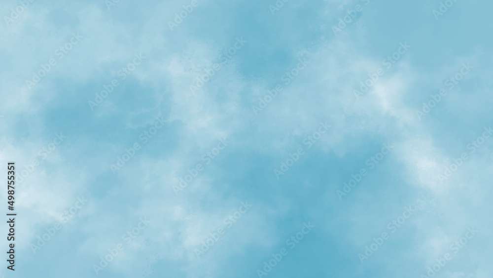 Natural morning blue sky with clouds, Light blue bright abstract watercolor painted sky background, Abstract background of white fluffy clouds on a blurry blue sky for design, and wallpaper.