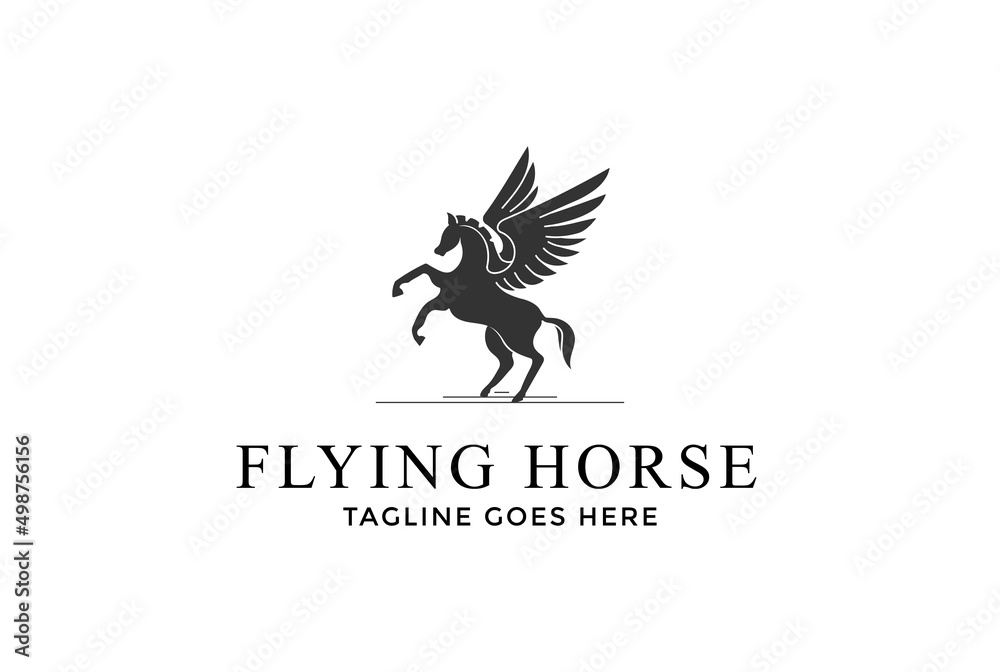 Fototapeta premium Strong Prancing Horse Stallion Pegasus Wing Logo Design Vector