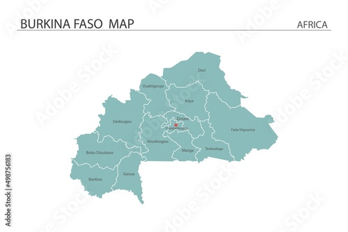 Burkina Faso map vector illustration on white background. Map have all province and mark the capital city of Burkina Faso.