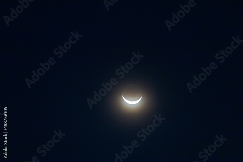 Crescent moon on night sky. Look like a beautiful smile.