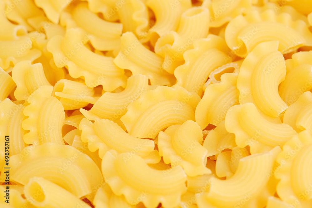 Dry uncooked Italian Creste di gallo pasta close up. 