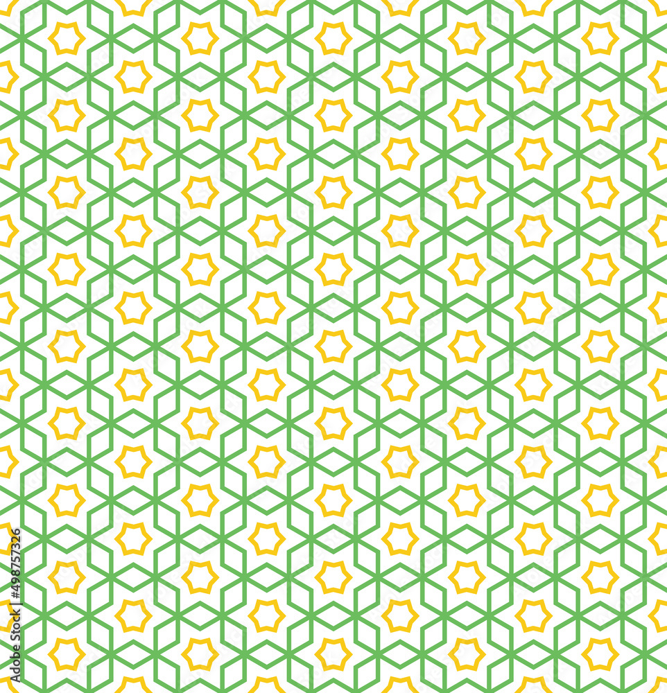 simple seamless islamic pattern design, green yellow islamic pattern template vector