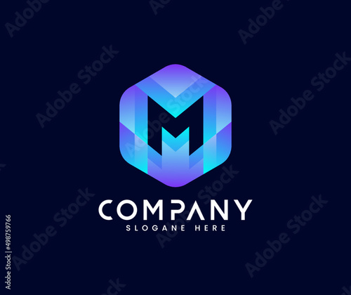 Hexagon colourful modern m logo design