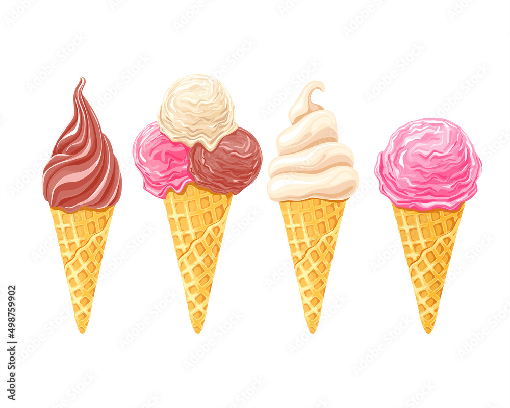 Pink and chocolate ice cream set on white background	
