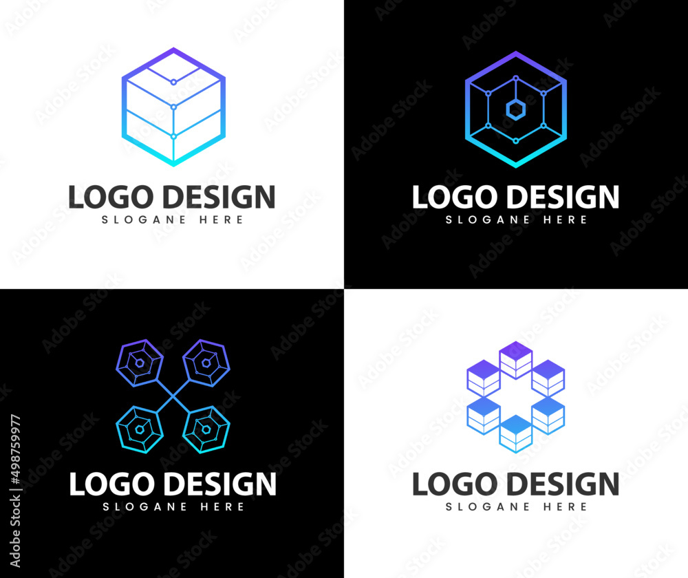 Fototapeta premium Hexagon blockchain technology logo design