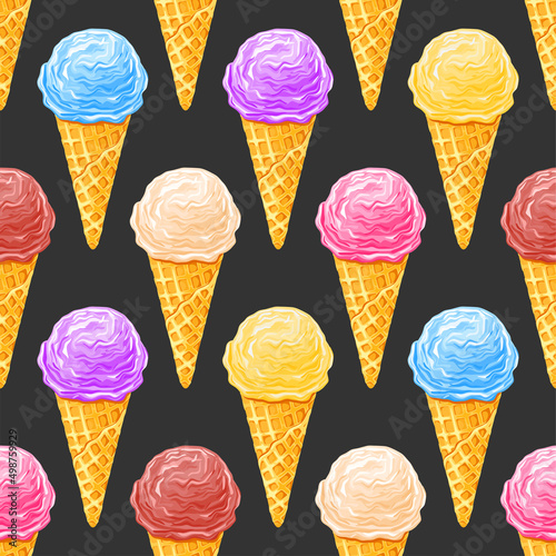 color fruits ice cream seamless pattern on black background	
	
