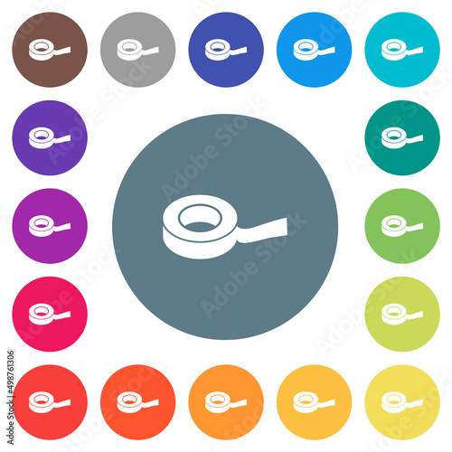 Insulating tape flat white icons on round color backgrounds photo