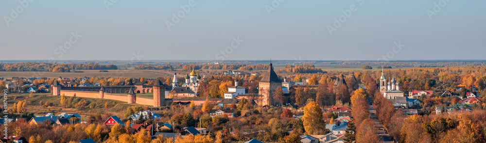 Autumn view of the town of Suzdal from the bell tower