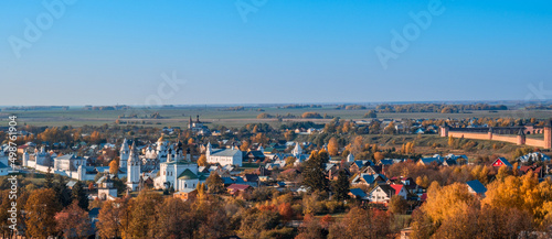 Autumn view of the town of Suzdal from the bell tower