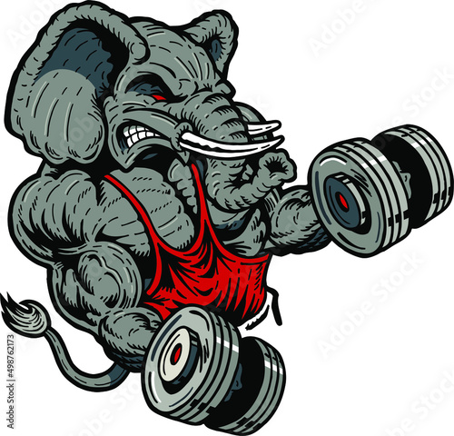 muscular elephant lifting weights for school, college or league