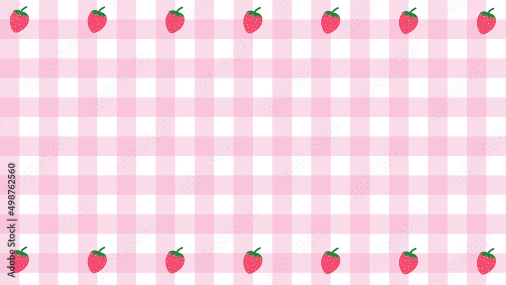 cute pink gingham with strawberry, checkered, tartan pattern background cute pink gingham with strawberry, checkered, tartan pattern background