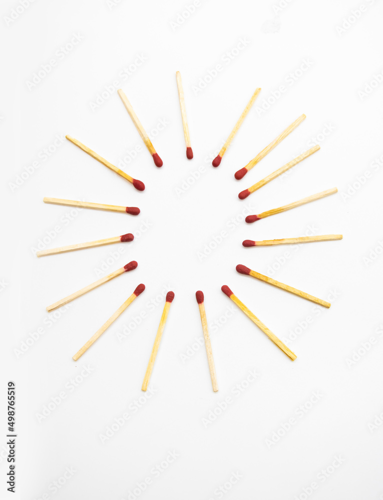 colorful matchstick circle isolated on white background, top view
