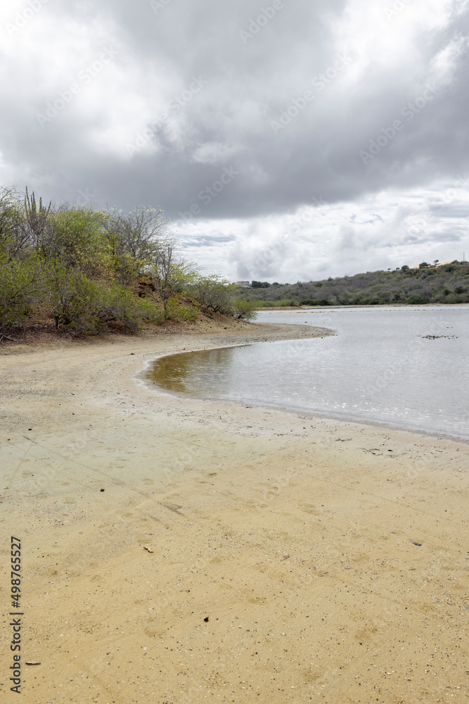 Walking around the shores of the Jan Thiel salt flats on the Caribbean island Curacao