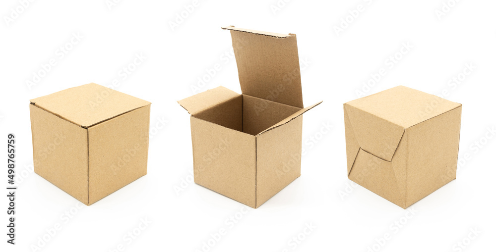 Set of kraft square packaging carton isolated on white background Set of kraft square packaging carton isolated on white background