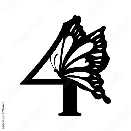 4 Number four Butterfly abstract monogram