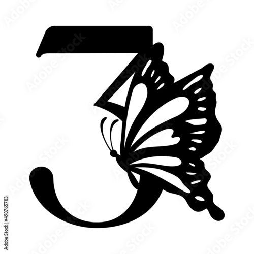 3 Number three Butterfly abstract monogram