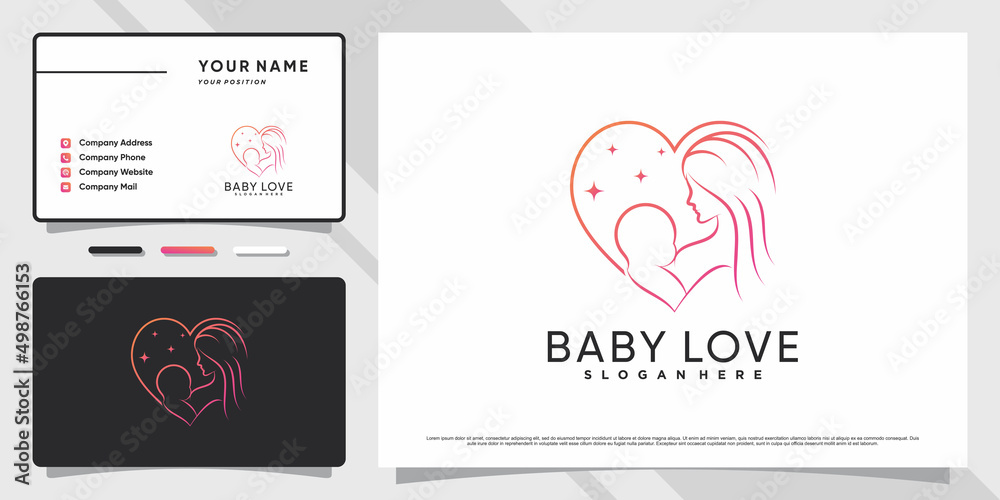 Baby logo with heart or love style and business card design Premium Vector Baby logo with heart or love style and business card design Premium Vector