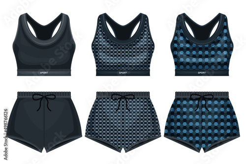 Set sport women top shirt and shorts template mockup isolated white background
