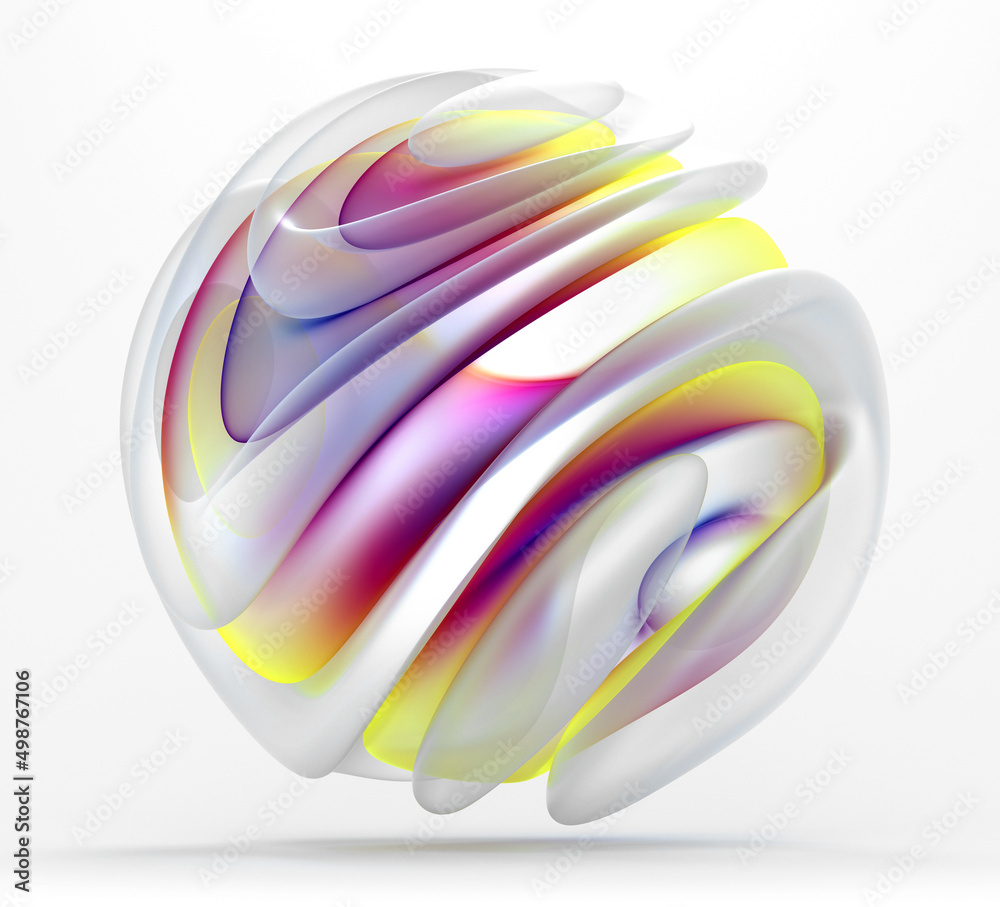 3d render of abstract art 3d ball in organic curve round wavy smooth and  soft bio