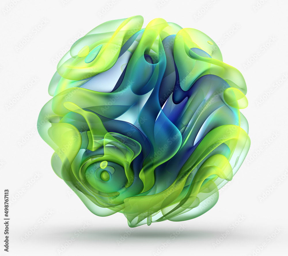3d render of abstract art 3d ball in organic curve round wavy smooth ...