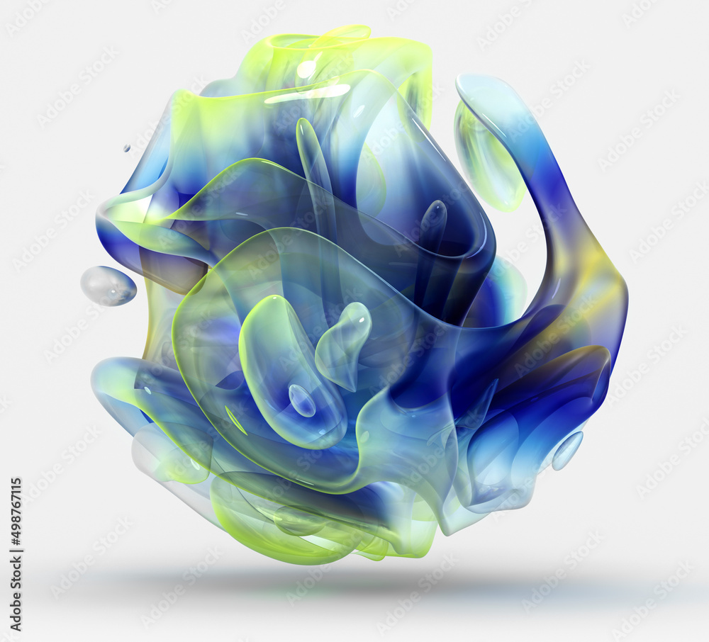 3d render of abstract art 3d ball in organic curve round wavy smooth ...