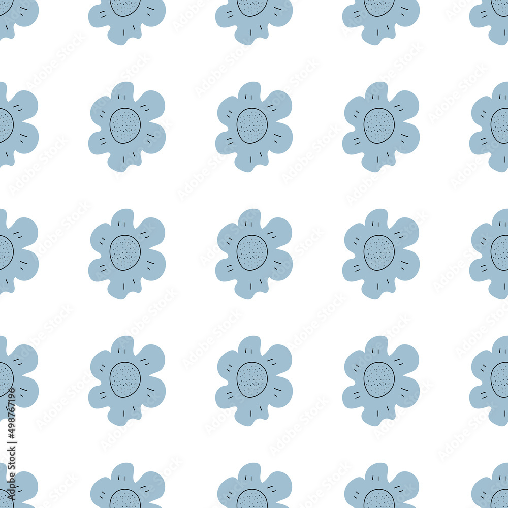 Floral seamless vector pattern with flowers. Spring flora. Simple hand-drawn kids style. Pretty ditsy for fabric, textile, wallpaper. Digital paper in white background Floral seamless vector pattern with flowers. Spring flora. Simple hand-drawn kids style. Pretty ditsy for fabric, textile, wallpaper. Digital paper in white background