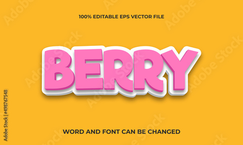Editable 3D Text Effect with Berry fruit ,food, strawberry Text Concept Style Font Premium Vector.