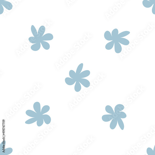 Floral seamless vector pattern with flowers. Spring flora. Simple hand-drawn kids style. Pretty ditsy for fabric  textile  wallpaper. Digital paper in white background