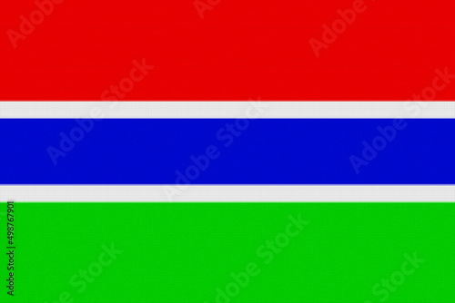 Gambia flag. GM national goverment symbol. State banner of capital Banjul city. Gambia patriotism logo. Nation independence day GMB. Flag with colored tiles texture. 2D Image