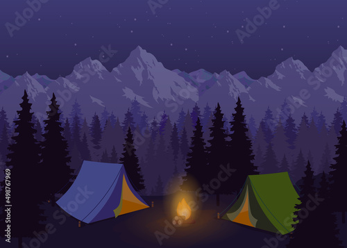 Wallpaper Mural CAMPING NIGHT DAY WITH FRIENDS ON THE MOUNTAINS Torontodigital.ca