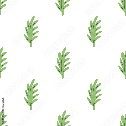 Green leafs seamless pattern. Vector hand drawn botanical illustration. Pretty scandi style for fabric  textile  wallpaper. Digital paper in white background