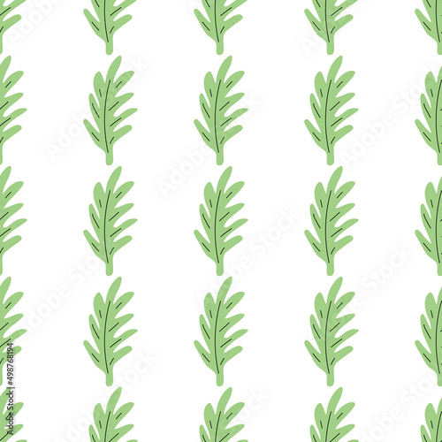 Green leafs seamless pattern. Vector hand drawn botanical illustration. Pretty scandi style for fabric  textile  wallpaper. Digital paper in white background