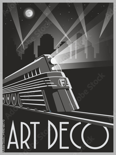 Art Deco Streamline Modern Poster. 1920s Retro Style Railway Illustration