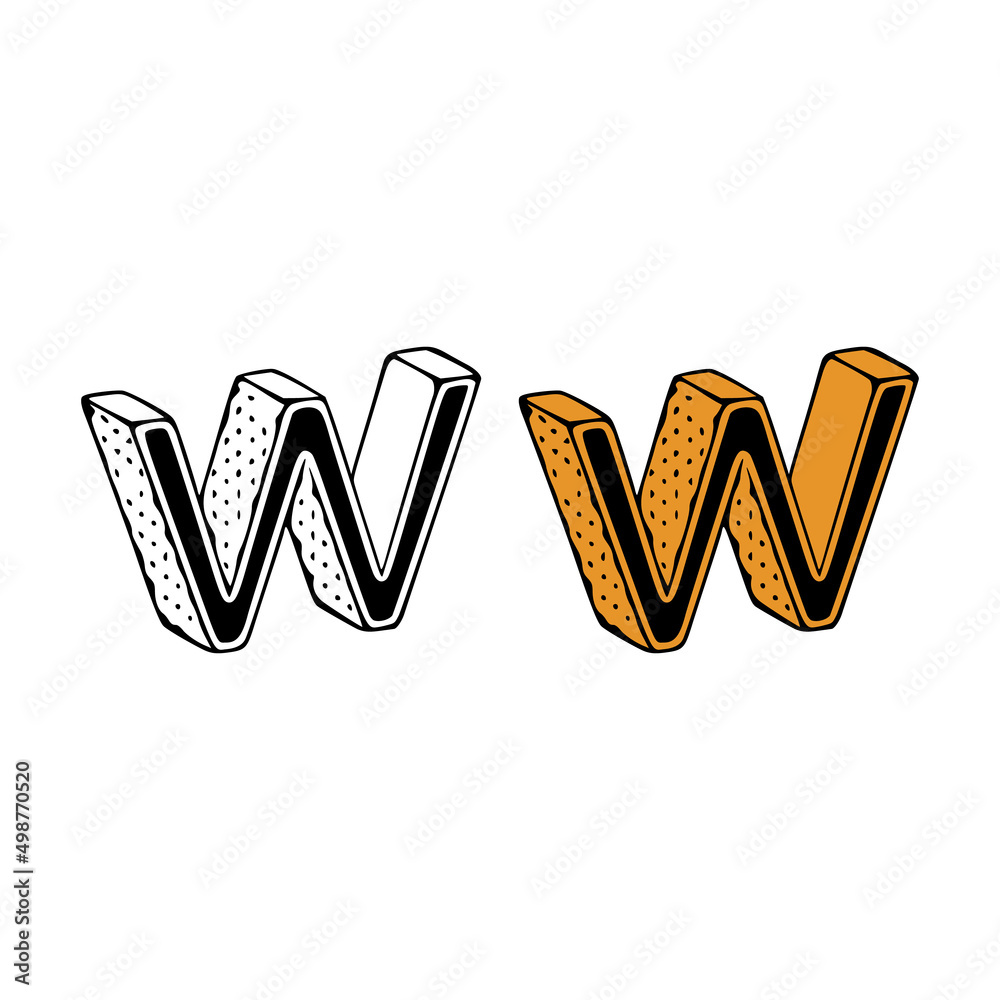 Isometric letter w doodle vector illustration on white background. Letters clip art. Isometric letter w doodle vector illustration on white background. Letters clip art.