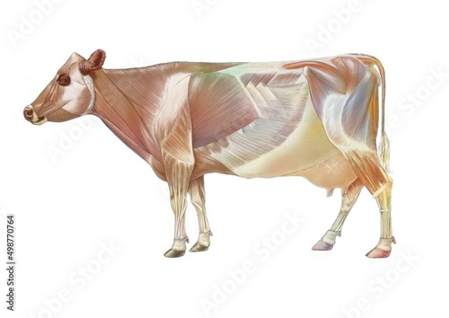 Cow anatomy with its muscular system.