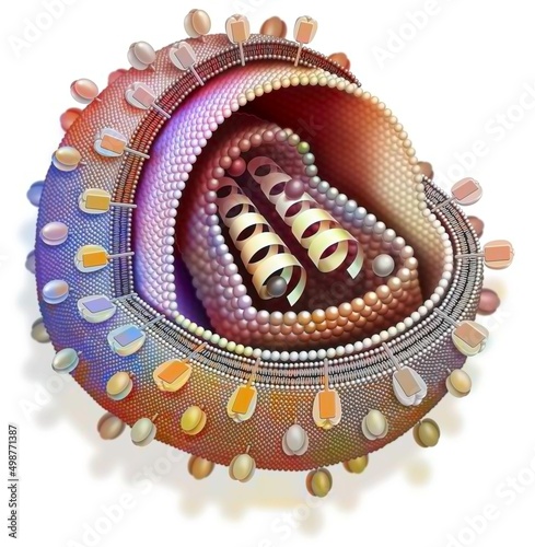 AIDS virus in cross section with protein coat matrix. photo