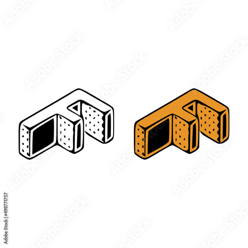 Isometric letter f doodle vector illustration on white background. Letters clip art.