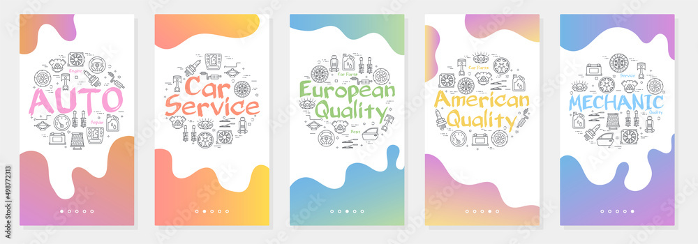 Gradient car parts banners set for website and mobile app vector