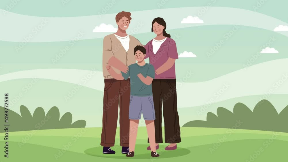 family parents and son characters animation