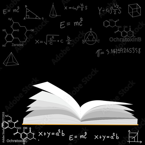 pattern on the theme of science and chemistry. Structural formulas of substances. Black outline on background. Vector illustration in sketch style. Vector illustration of Mathematics.