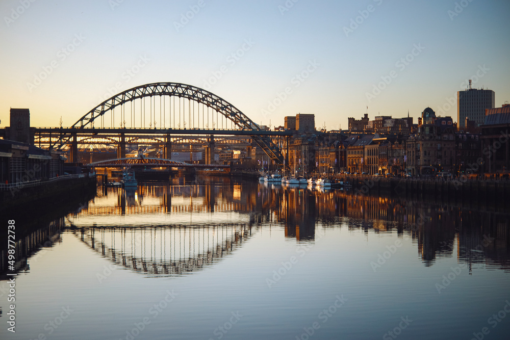 Newcastle upon Tyne/UK - 31st Dec 2019: Still river tyne at dusk on a winters day
